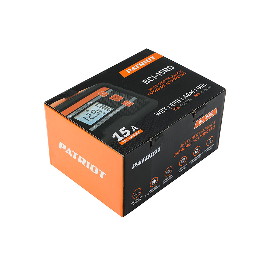 Зарядное устройство bci-15rd 2,2-300 а/ч, 12/24в (1/10) "patriot" 650301915