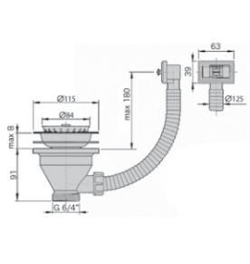 Водослив для мойки 1"1/2 с нерж. решеткой Ø 115мм и гофропереливом M1122 MIANO