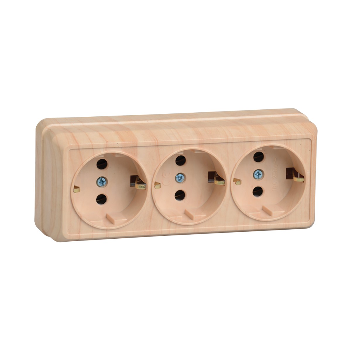 Розетка открыт. уст. "октава" 3-х местн. с заземл. рс23-3-ос, 16а, сосна (1/20/240) "iek"