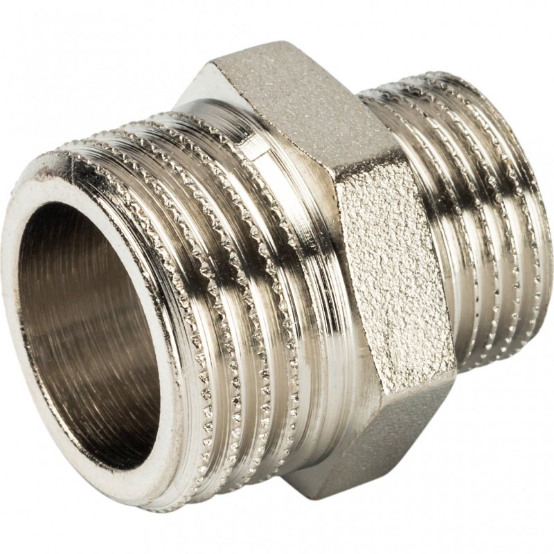 Ниппель переходной резьбовой НР 1/2" x 3/8" никель STOUT