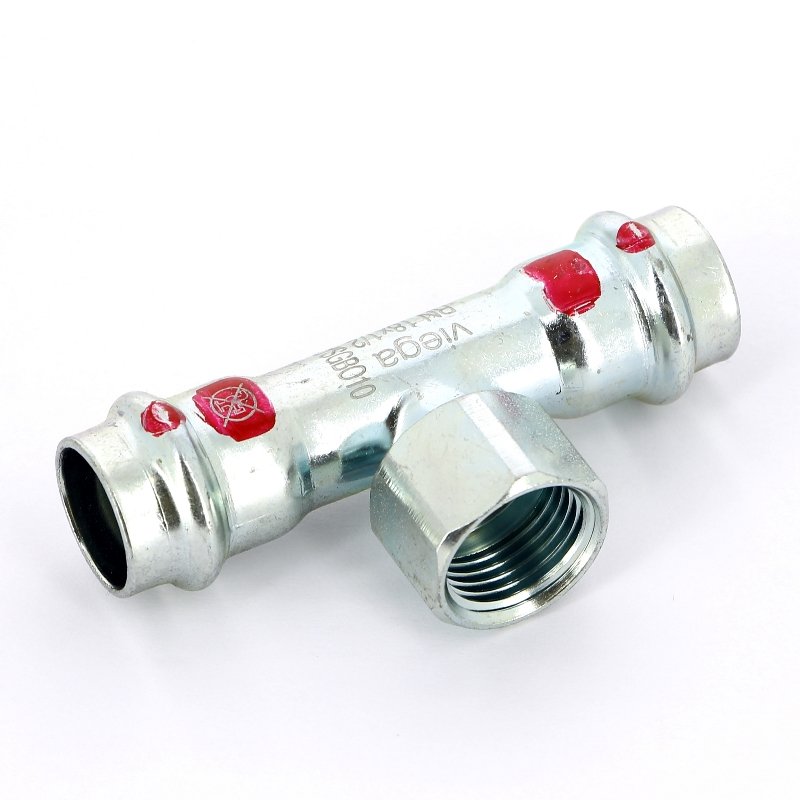 Тройник пресс-В 18x1/2"x18 оцинкованная сталь Prestabo VIEGA