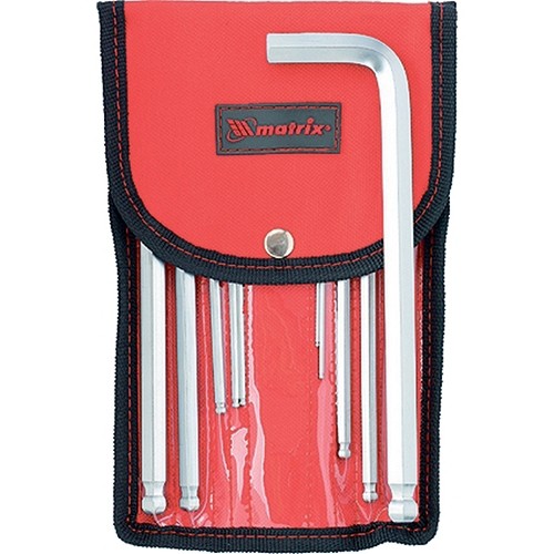 Набор ключей имбусовых HEX, 1.5-12 мм, CrV, 10 шт, удлиненных, шарообразный наконечник, с сатинированным покрытием, чехол Matrix (12311)
