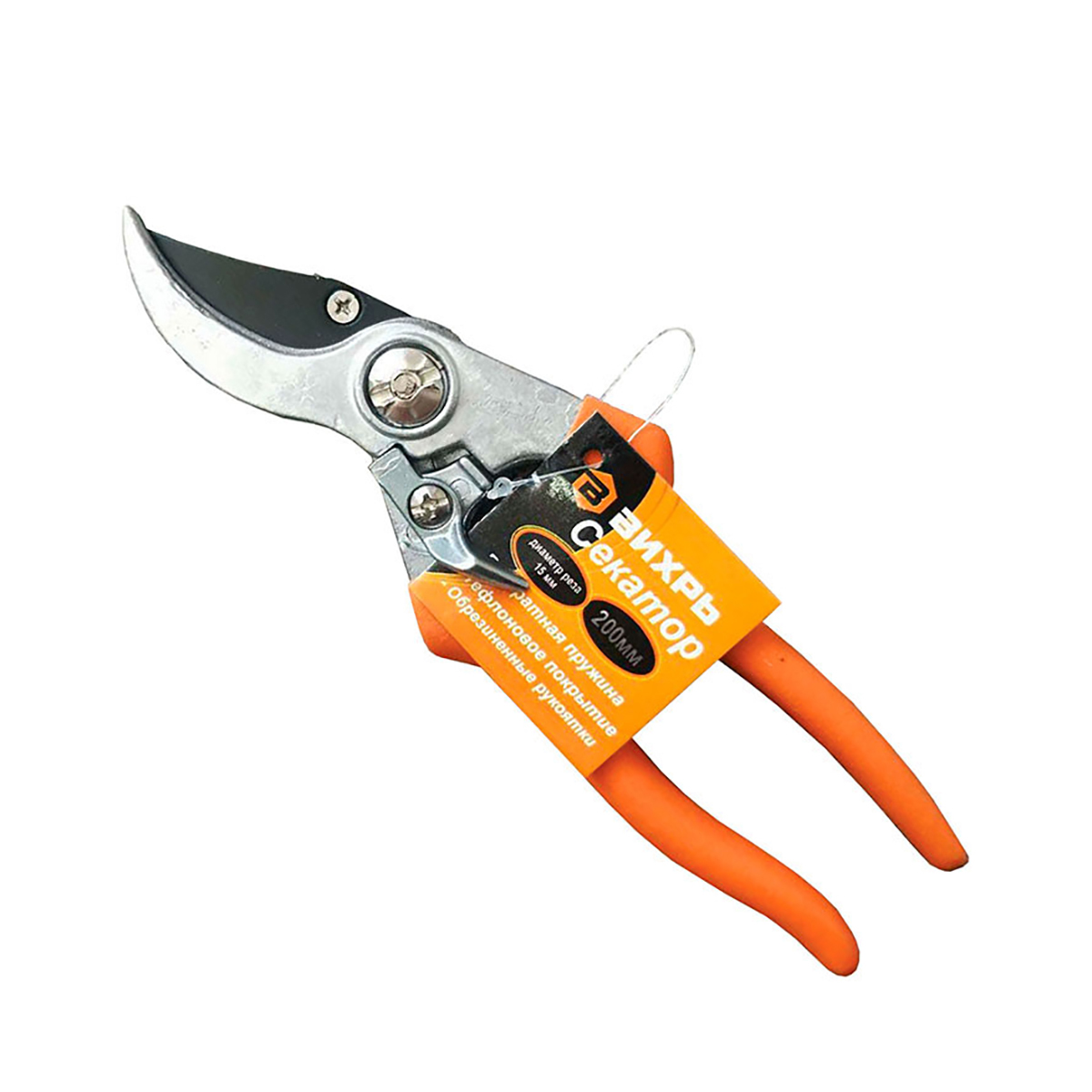 Секатор 200 мм возврат. пружина, тефлон. покрытие, эргономич. обрезинен. рукоятки (1/12) "вихрь"