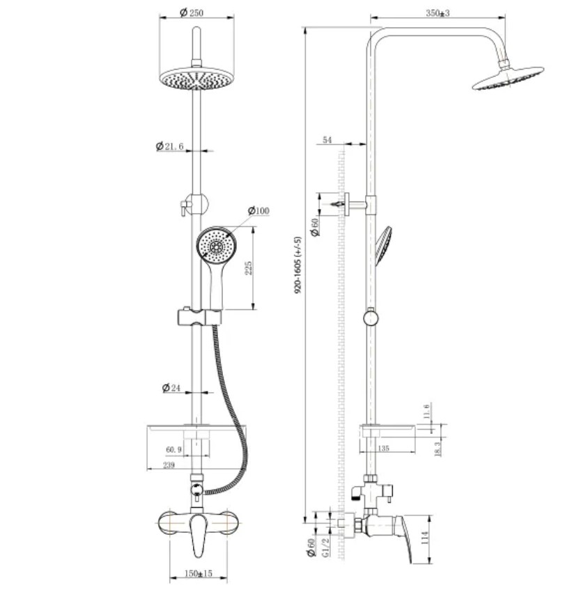 Душевая система "linara " lm0460c  верх. душ "тропич. дождь", регулир. стойка (1/4) "lemark"