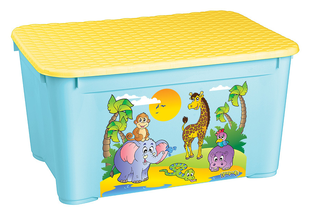 Ящик для игрушек 555*390*290 мм с аппликацией (голубой) (1/6) "бытпласт"