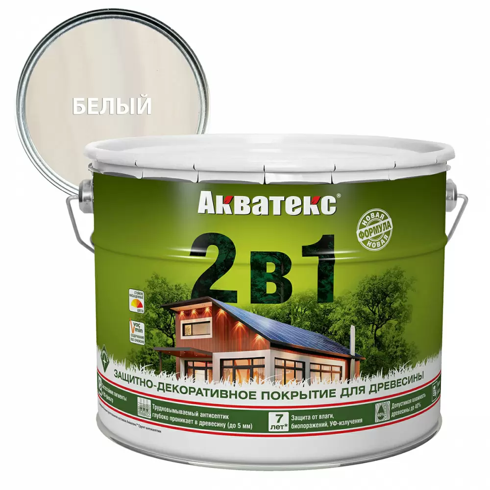 Акватекс 2 в 1 защит.-декор. покрытие для дерева алкидное полуматовое лессирующее, белый (9л)