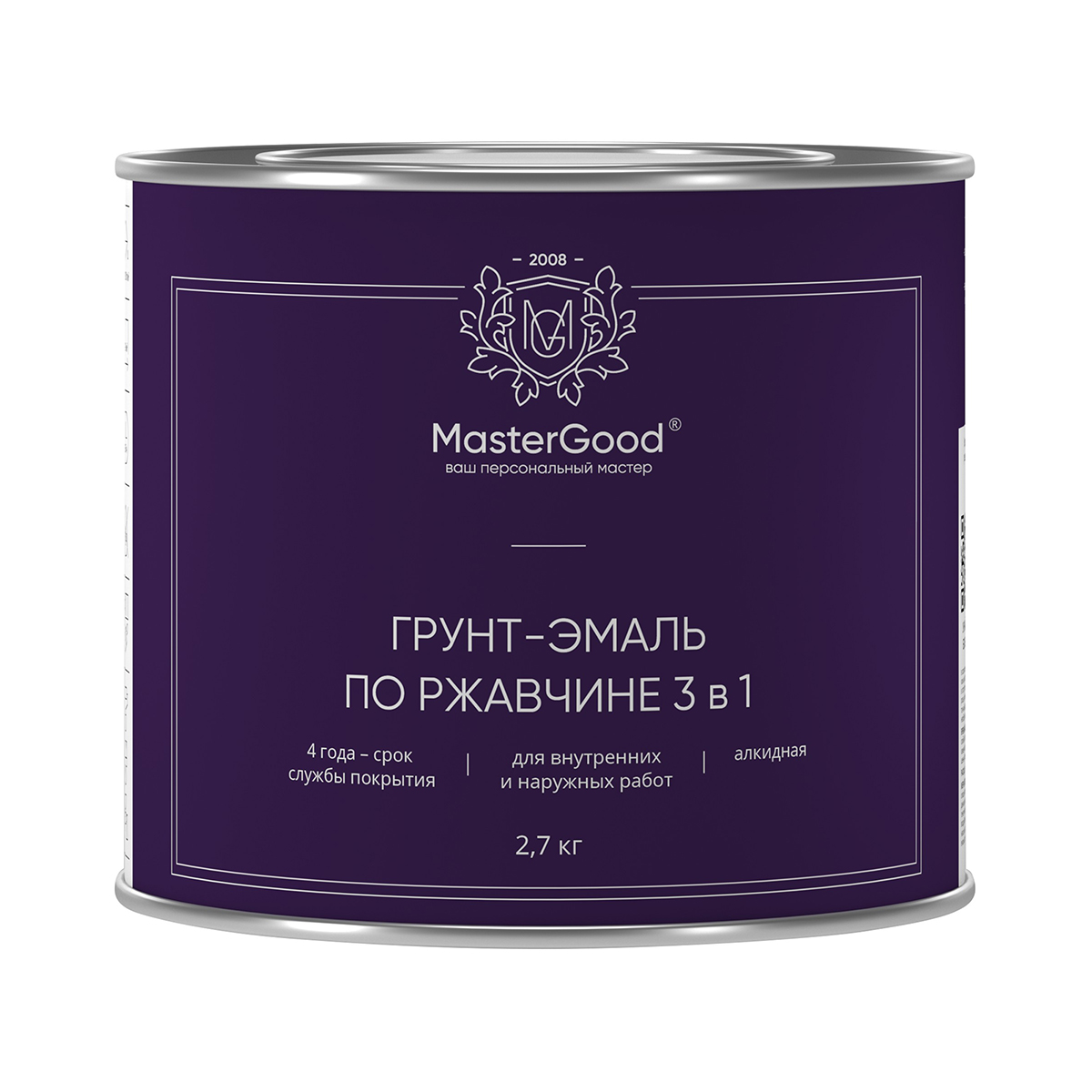 Грунт- эмаль по ржавчине  3 в 1 черная 2,7 кг (1/6) "mastergood"