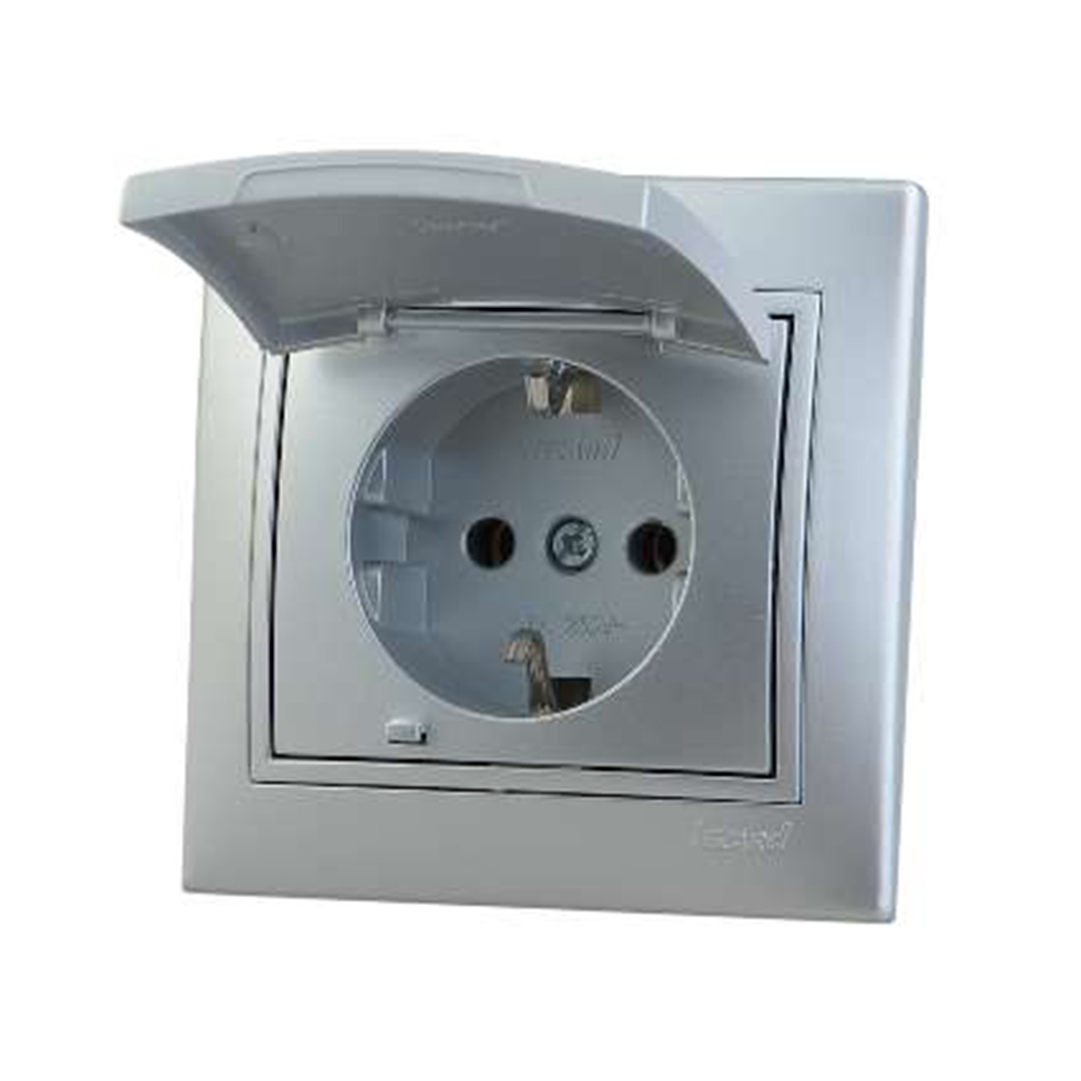 Розетка "mira" 1 местн. с заземл, с крышкой (керамика) серый метал. (1/10/120) "lezard" 701-1010-123