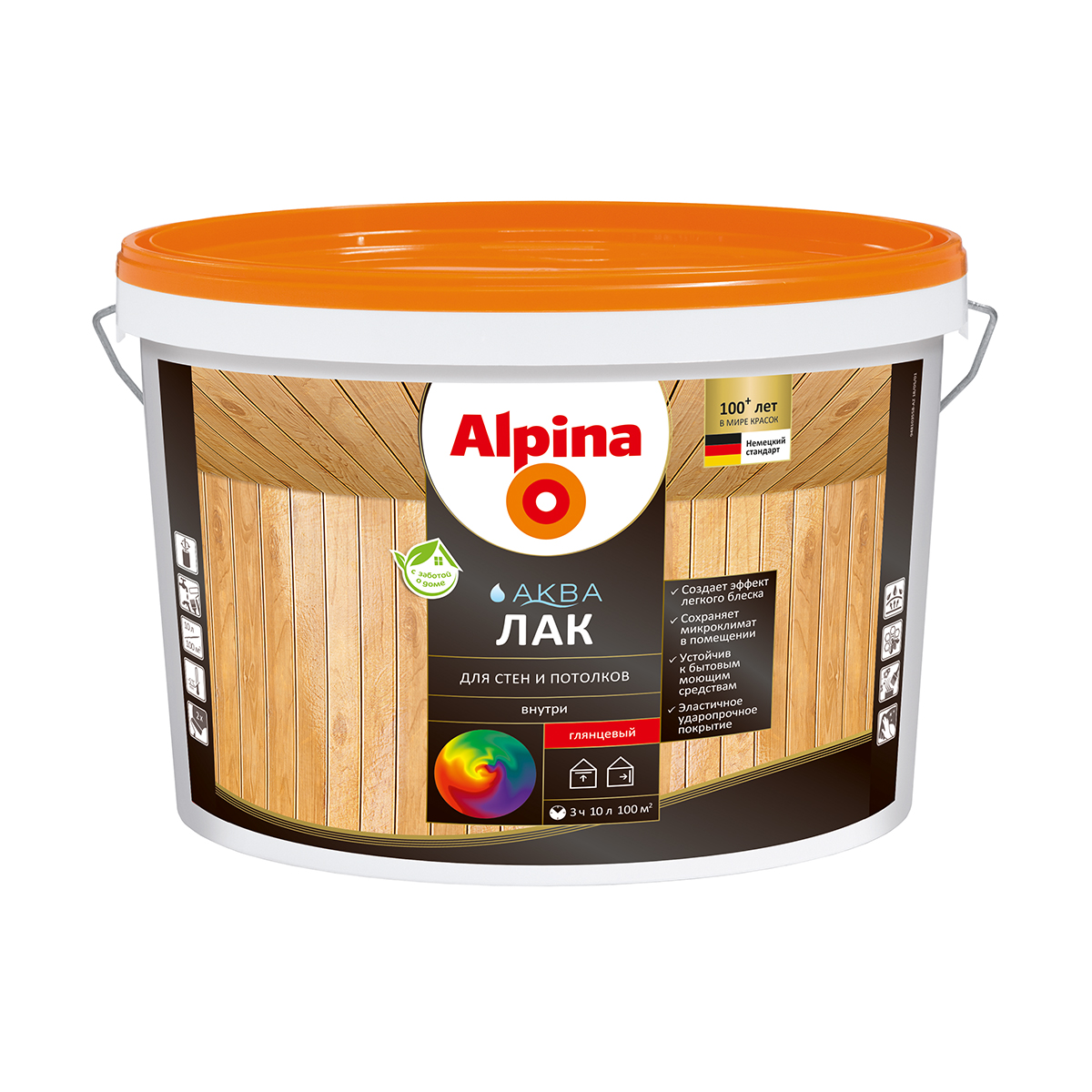 Лак акриловый "аква" для стен и потолков глянц. 10 л (1) "alpina"