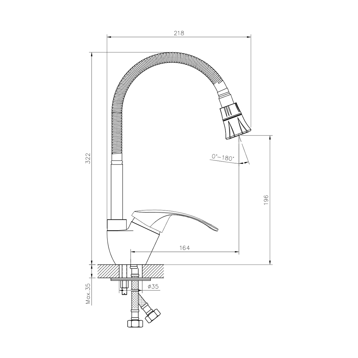 Смеситель для кухни dr71022 гибкий излив (1/12) "decoroom"