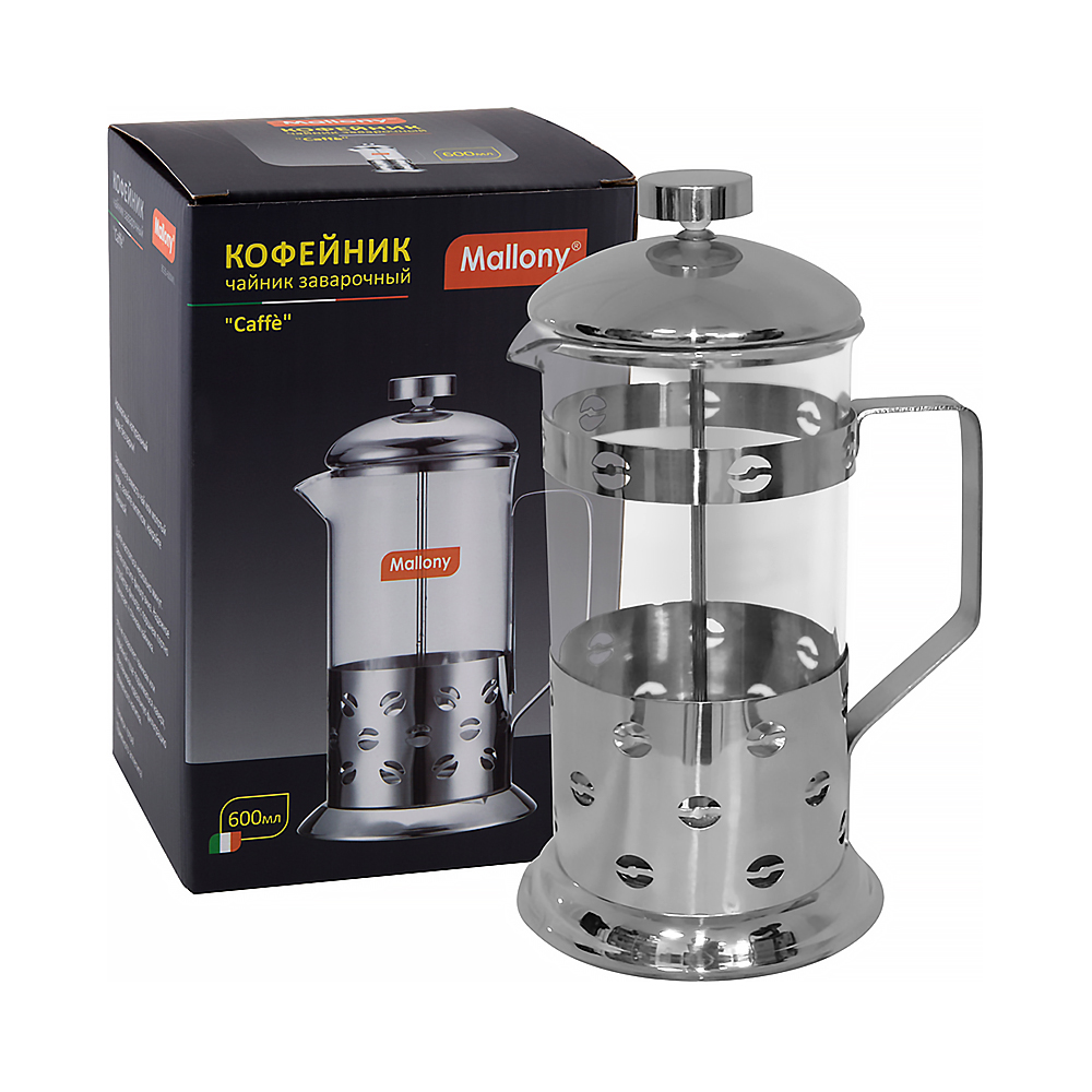 Чайник-кофейник с прессом "caffè" стекло  600 мл (1/12) "mallony" b535-600ml