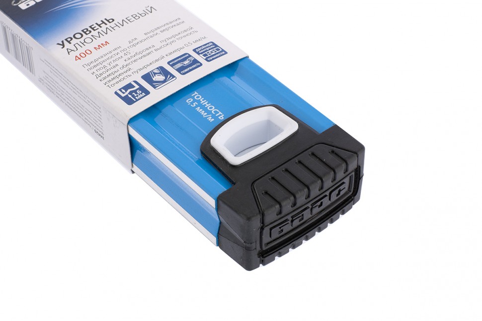 Уровень алюминиевый, 400 мм, профиль 1.6 мм, фрезерованный, ударопрочные заглушки, 3 глазка Барс (34420)