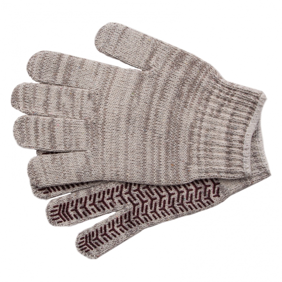 Перчатки трикотажные усиленные, гелевое ПВХ-покрытие, 7 класс, бело-серый меланж Сибртех (68182)