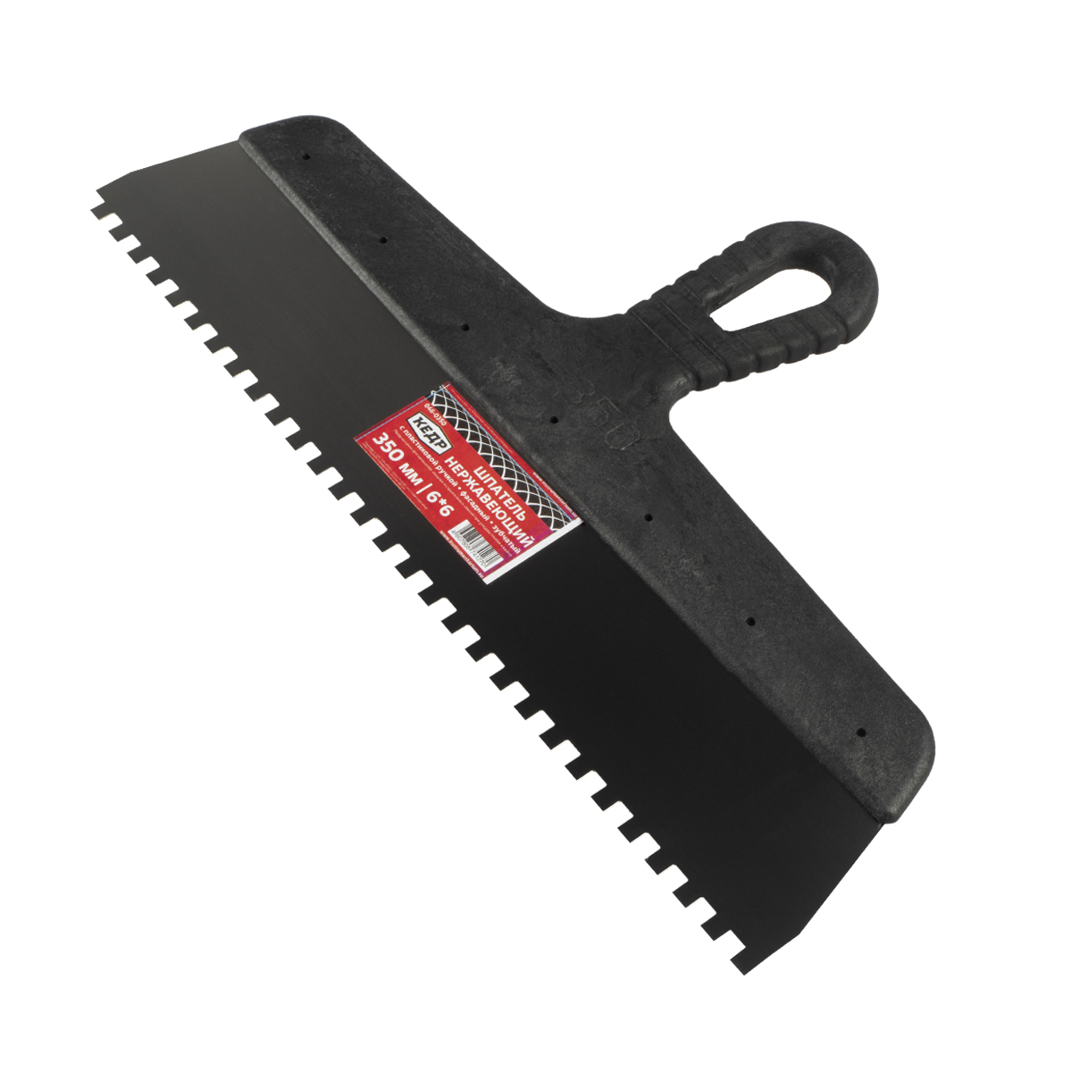 Шпатель фасадный зубчатый  6 х 6 мм  нерж. 350 мм пластм. ручка (1/10) "кедр"  046-0350