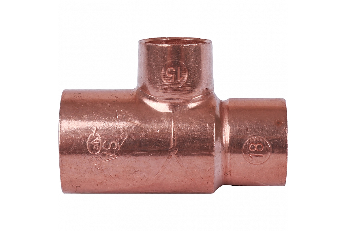 Тройник переходной 22х18х15 мм медный под пайку SANHA 15130221815