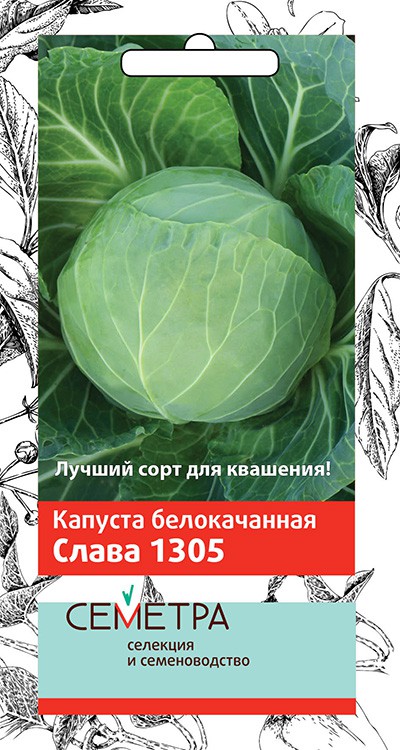 Семена капуста белокочанная "слава 1305" 0,5 г (10/100) "семетра"