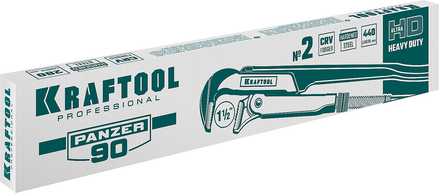 KRAFTOOL PANZER-90, №2, 1.5″, 440 мм, трубный ключ с прямыми губками (2734-15)