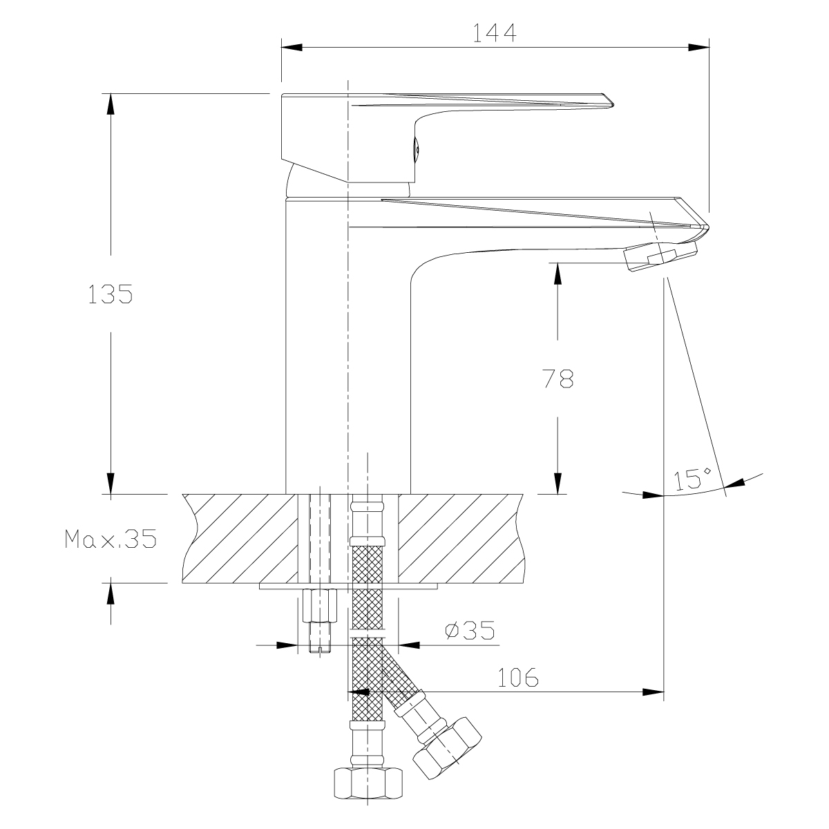 Смеситель для умывальника  rs28-11  монолитный (1/12) "rossinka"