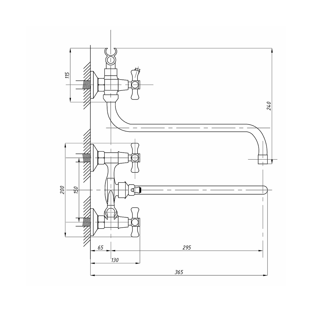 Смеситель для ванн "tsarsberg" tsb-111-98 длинный излив, двухвентильный (1/10) "профсан"