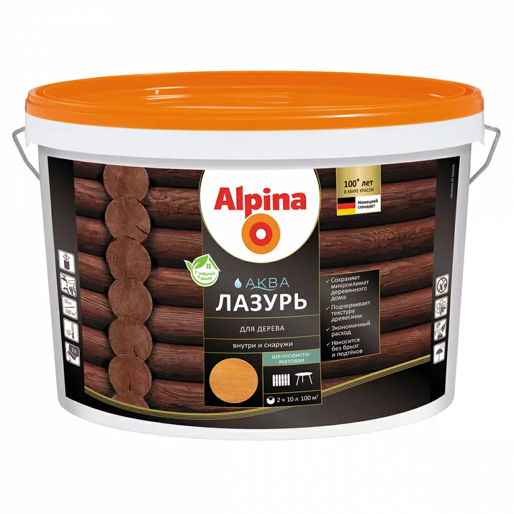 ALPINA Аква Лазурь для дерева, кедр (10л)