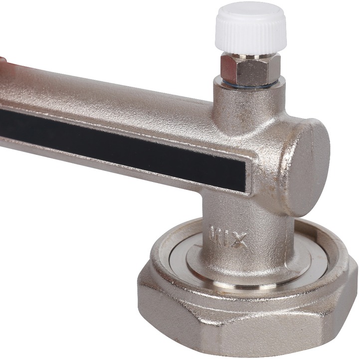 Смесительный узел STOUT 1" с ЖК термометром и термостатическим клапаном, без насоса, никелированный