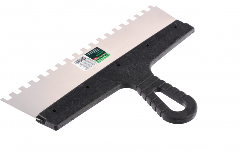 Шпатель из нержавеющей стали, 300 мм, зуб 8 х 8 мм, пластмассовая ручка Сибртех (85476)