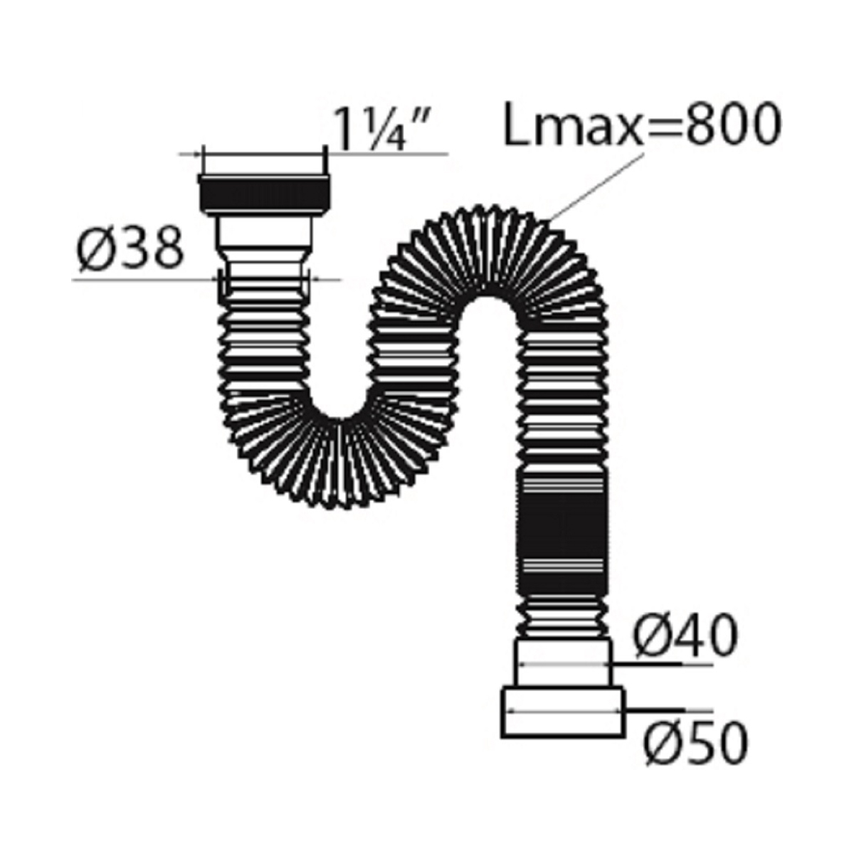 Сифон гофр. "элит мини" без выпуска 1 1/4 х 40/50 мм с хомутом жесткости (1/90) "вирпласт"