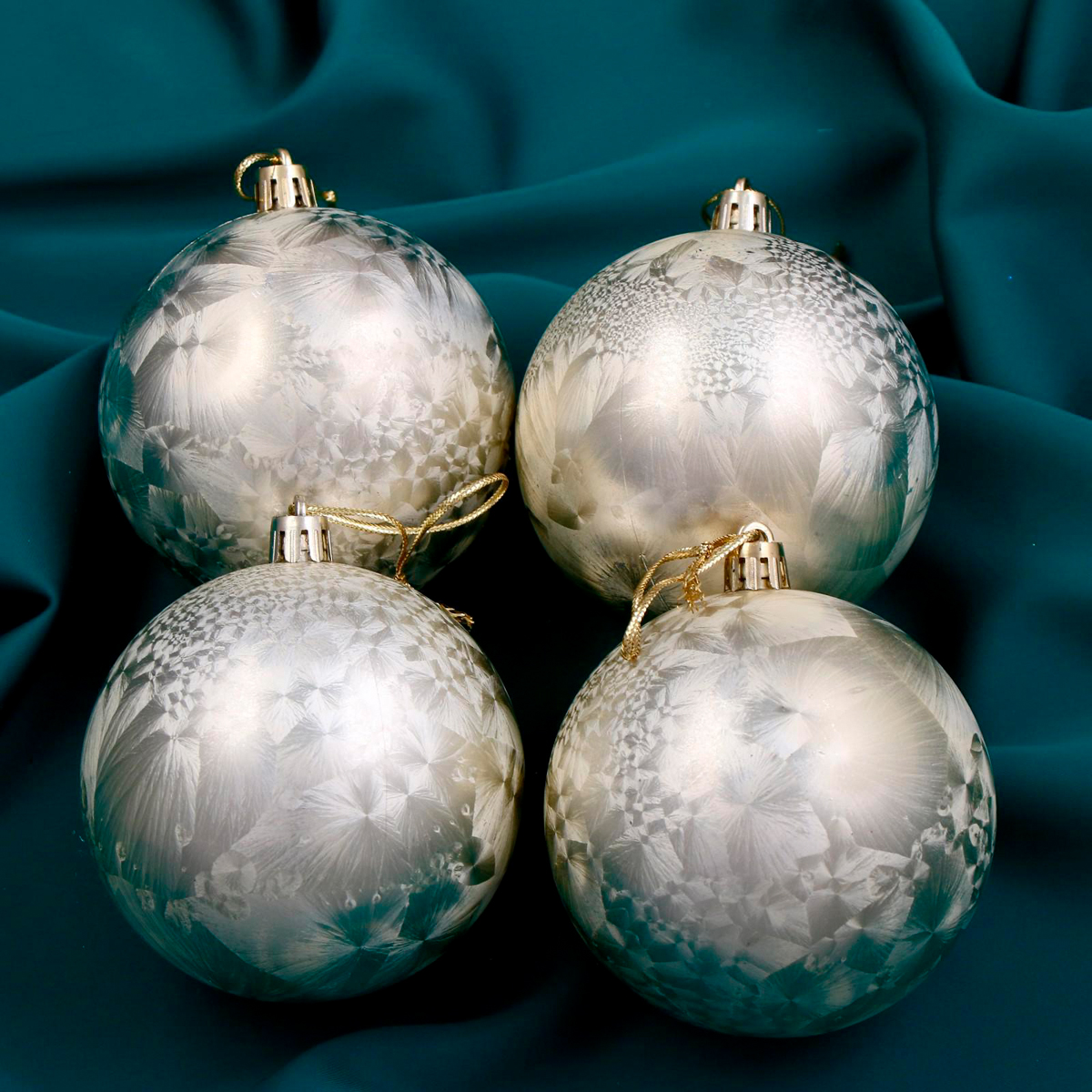 Шары новогодние d-8 см (набор 4 шт.) "туман" золотой "зимнее волшебство" 4941968