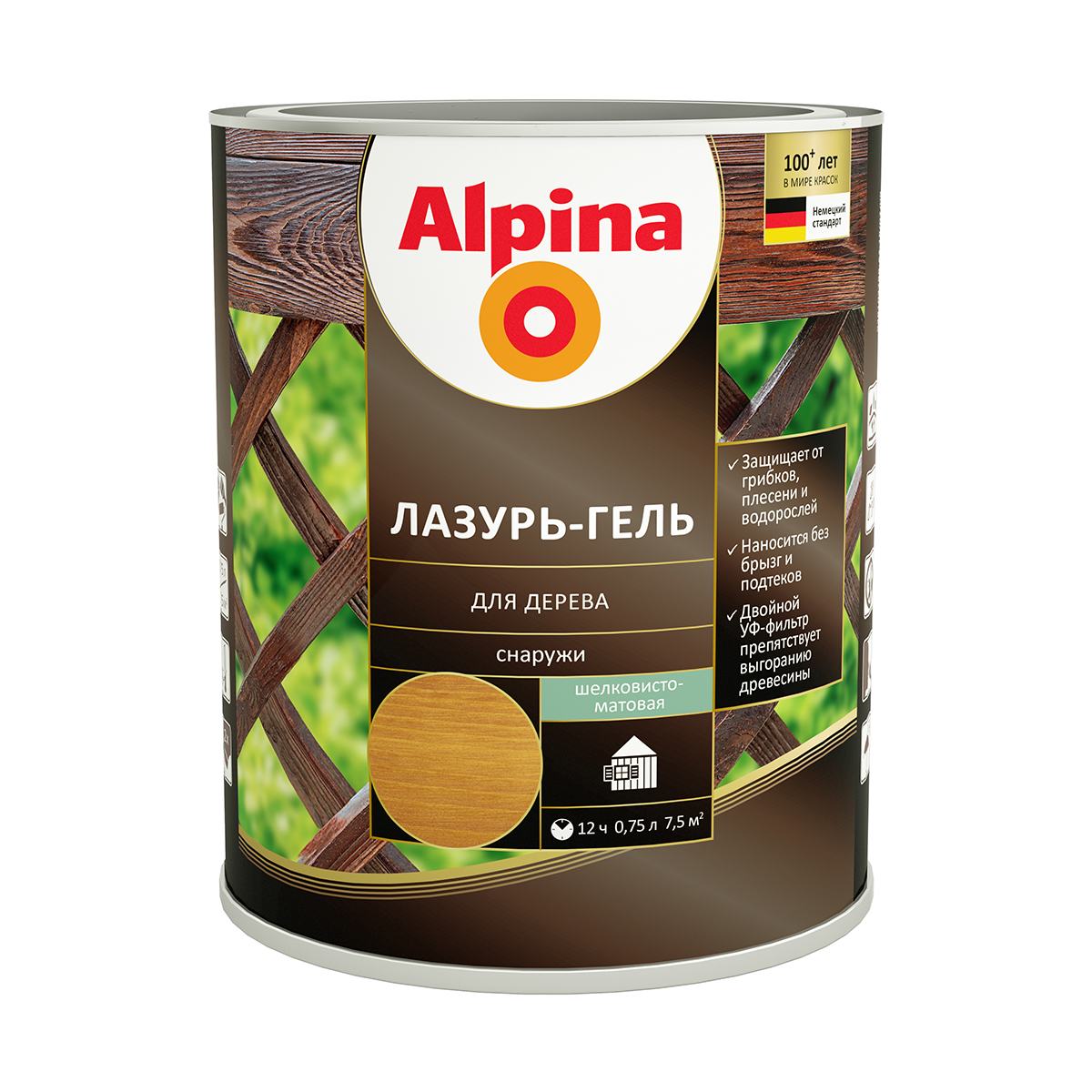 Лазурь-гель деревозащитная тик  0,75 л (1/6) "alpina"