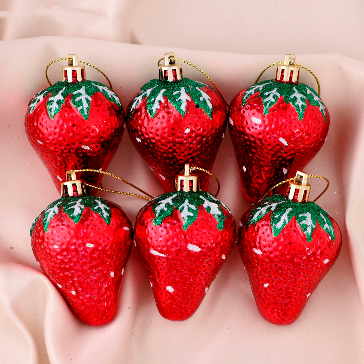Украшение новогоднее "клубничка" (набор 6 шт.) 4*6 см, красный "зимнее волшебство" 4941978