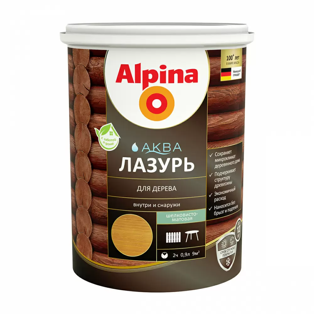 ALPINA Аква Лазурь для дерева, тик (0,9л)