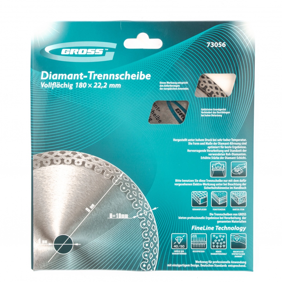 Диск алмазный, 180 х 22.2 мм, тонкий, сплошной (Jaguar), мокрая резка Gross (73056)