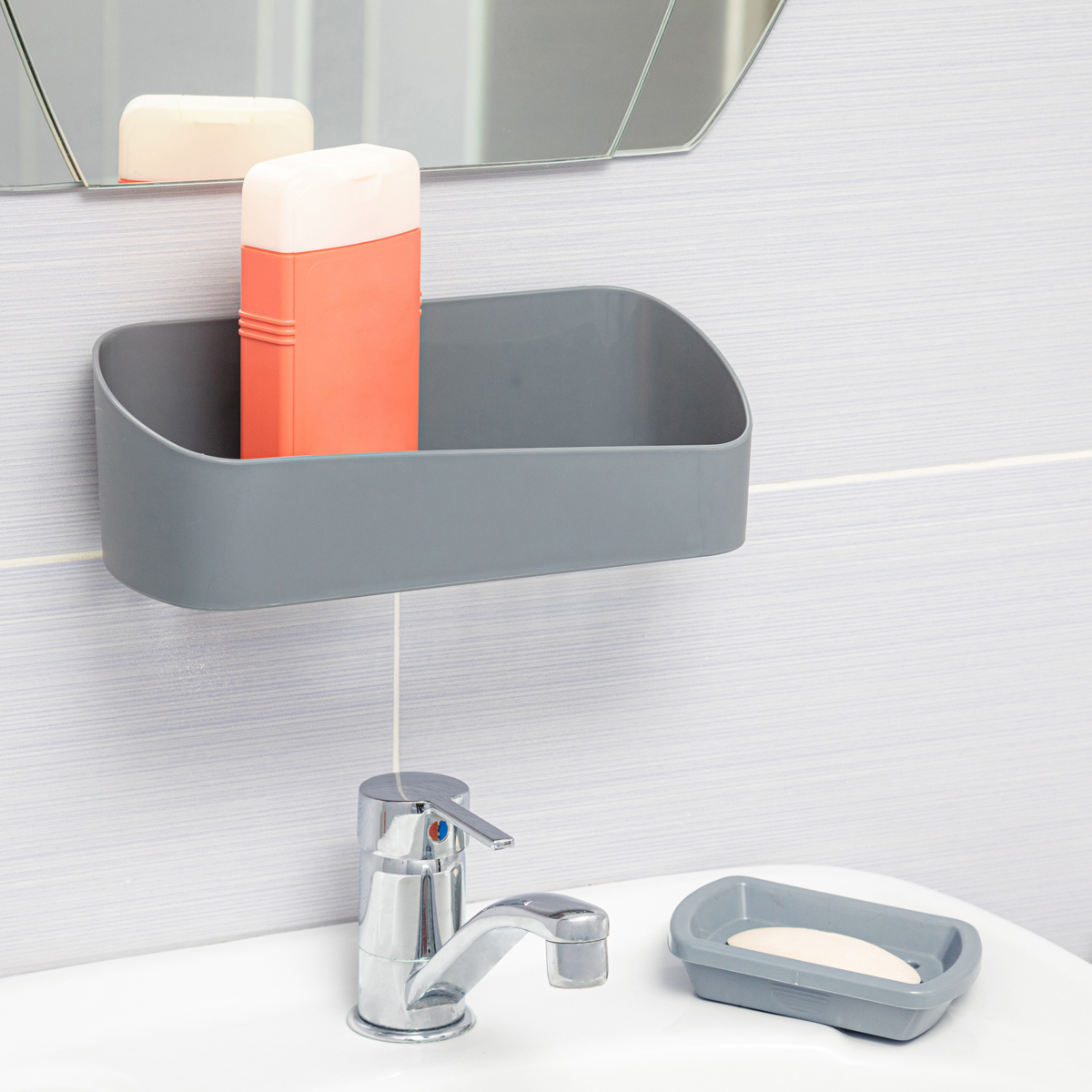 Полка для ванной на скотче (серая) (1/12) "альтернатива" м8532