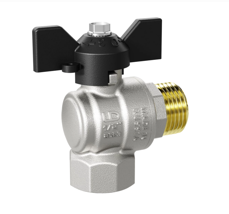 Кран шаровый LD Pride НВ 1/2" угловой, полный проход, бабочка