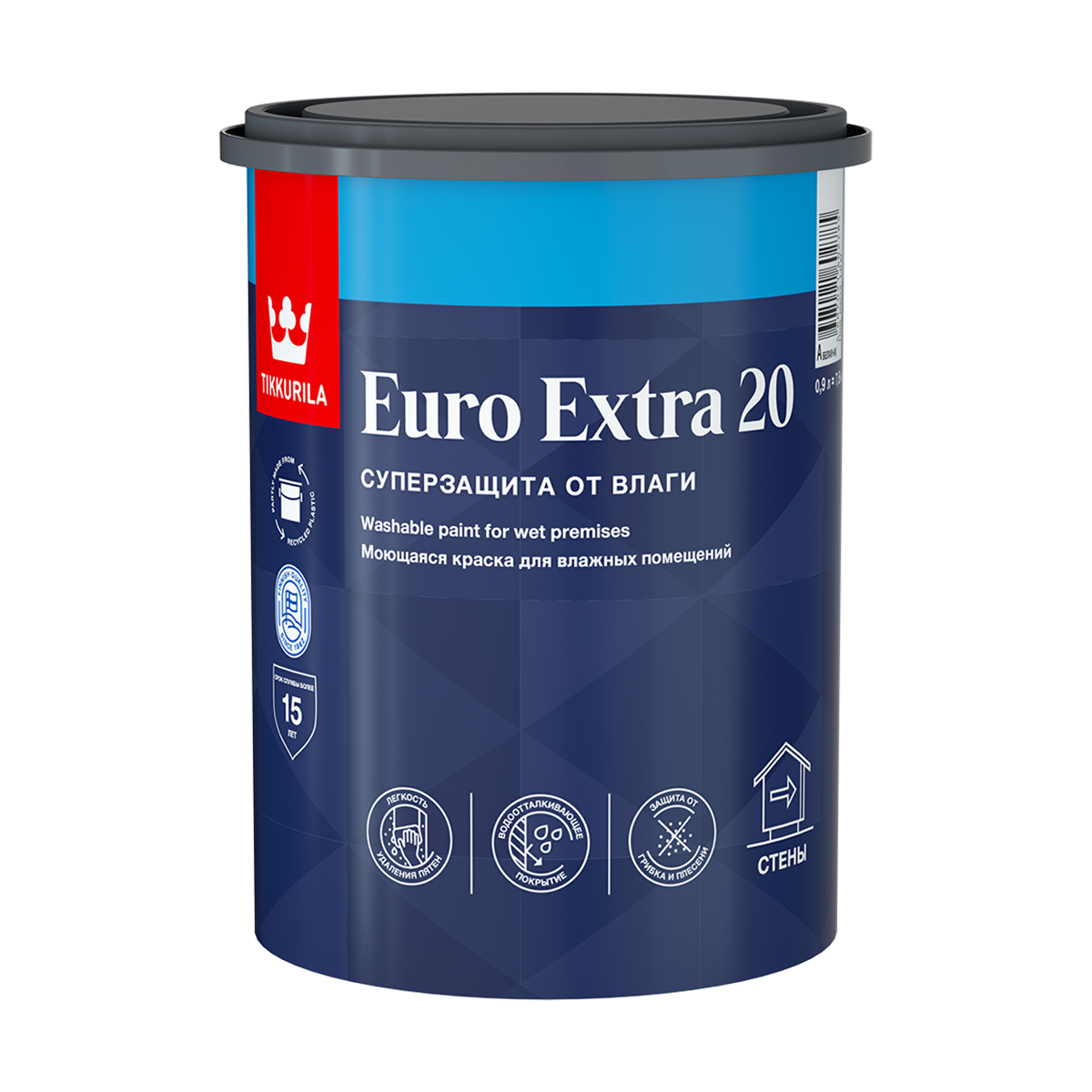 Краска "euro extra-20" база с  0,9 л (1/6) моющаяся для влажных помещений "тиккурила"