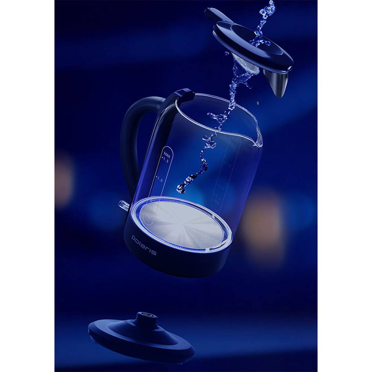 Чайник электр. pwk 1759cgl 1,5 л стекло (синий) (1/4) "polaris"