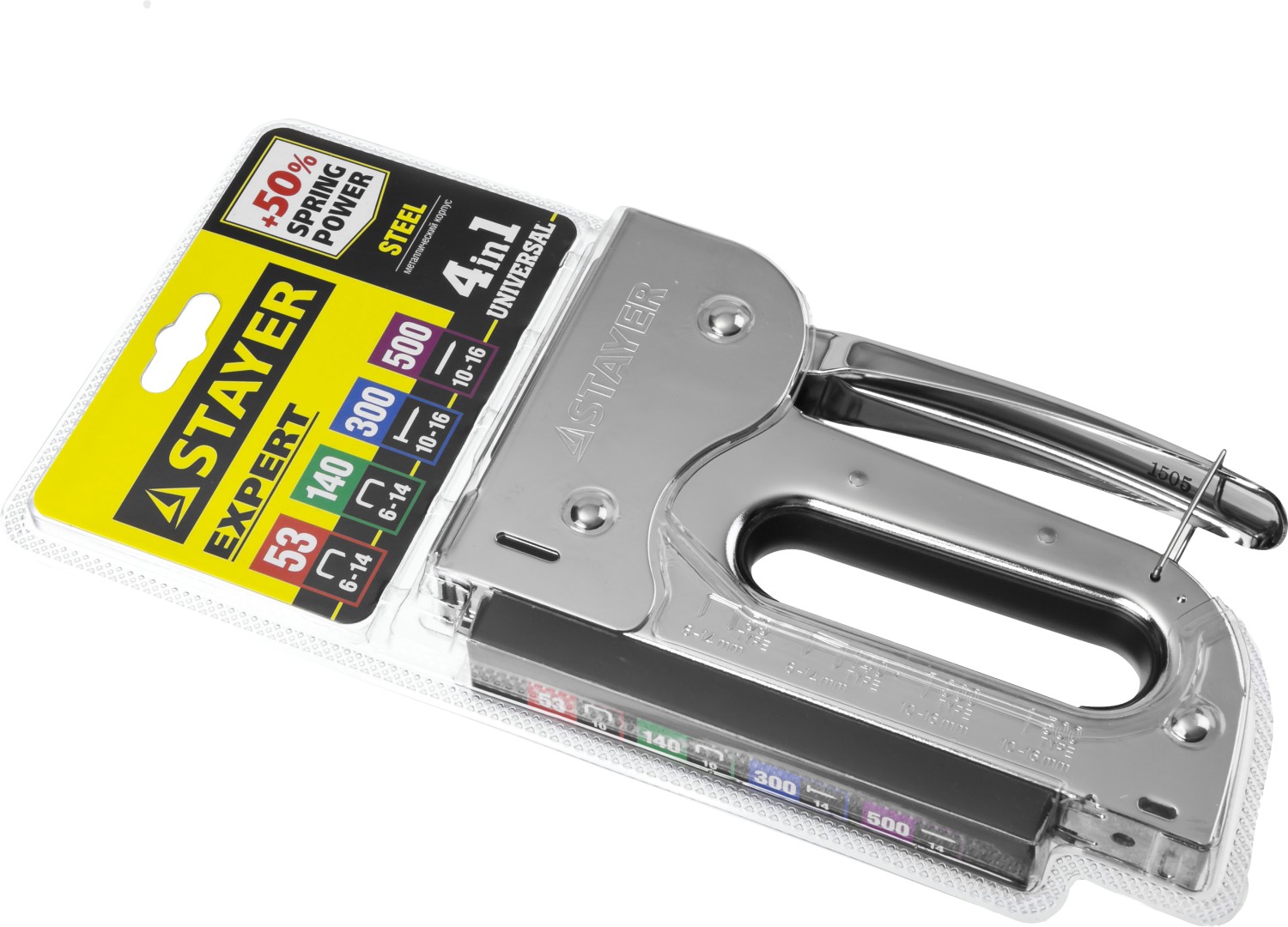 STAYER BlackForce-53, тип 53 (A/10/JT21) 23GA (6 - 16 мм)/140 (G/11/57) 20GA/13/53 (A/10/JT21) 23GAF/300/500, стальной рессорный степлер (31515)