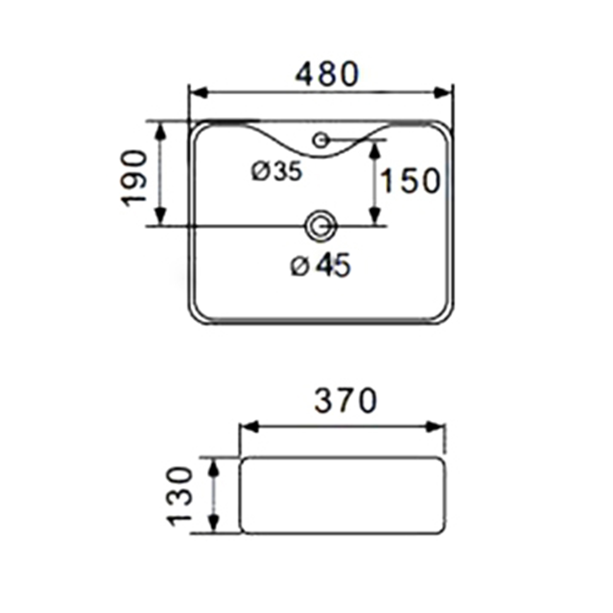 Раковина накладная gt206 керамическая 48*37*13 см, белая (1) "gappo"