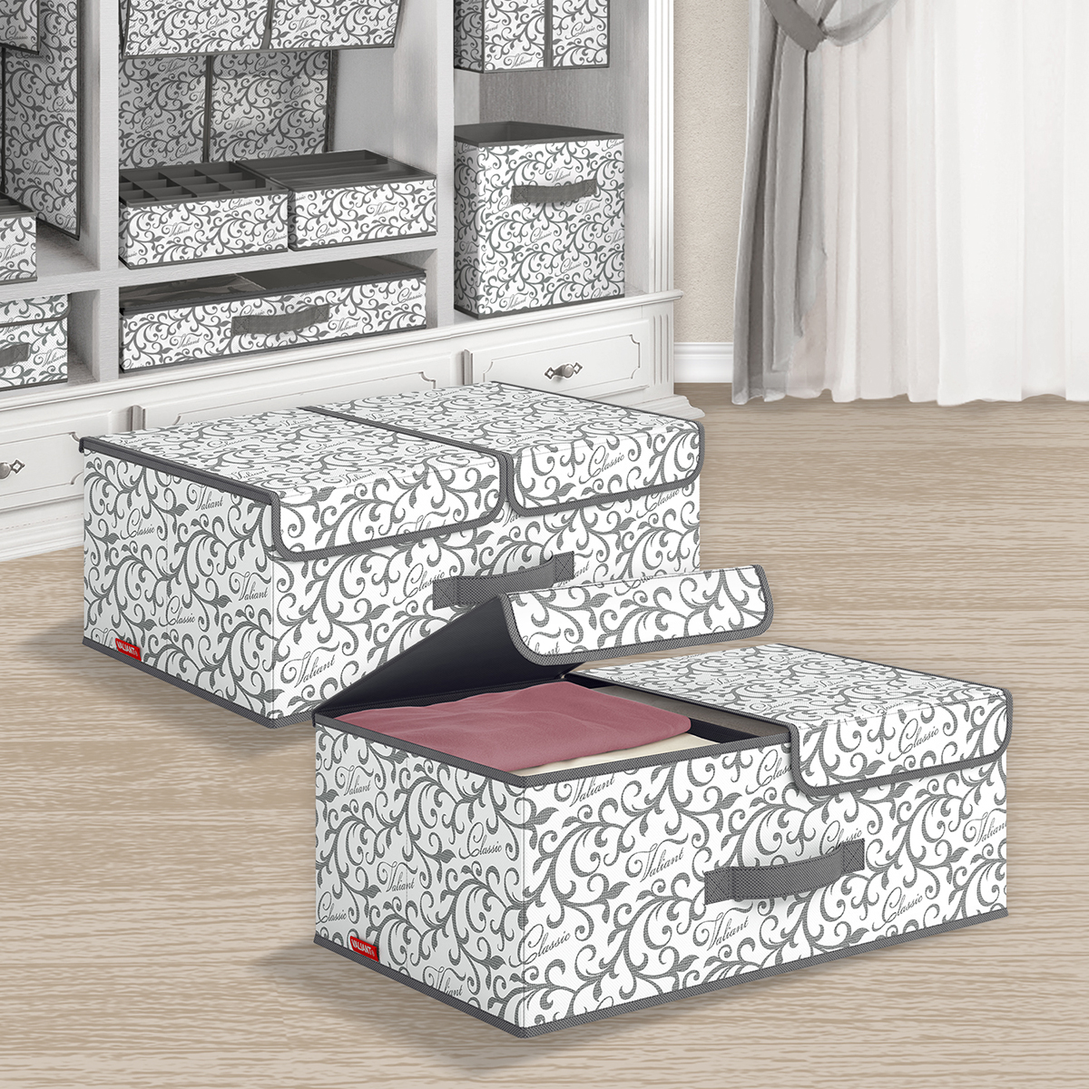 Короб для хранения "classic grey" 2-х секционный 50*30*20 см (1/10) "valiant" cg-box-l2