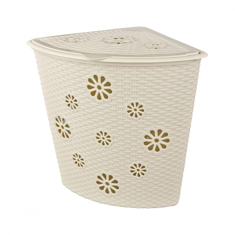 Корзина для белья угловая 35 л "плетенка" (слон.кость) (1/6) "альтернатива" м2029