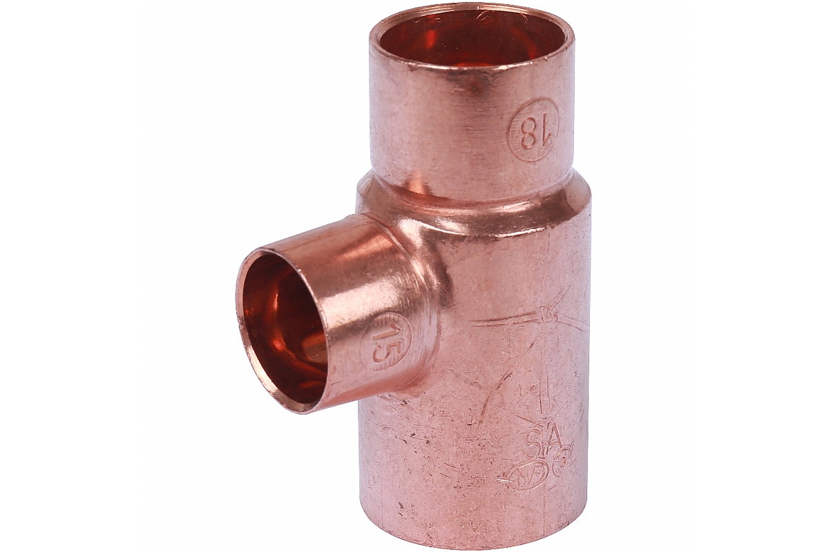 Тройник переходной 22х18х15 мм медный под пайку SANHA 15130221815