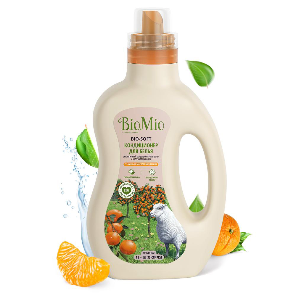 Кондиционер для белья "bio-soft" (мандарин) концентрат 1 л (1/6) biomio