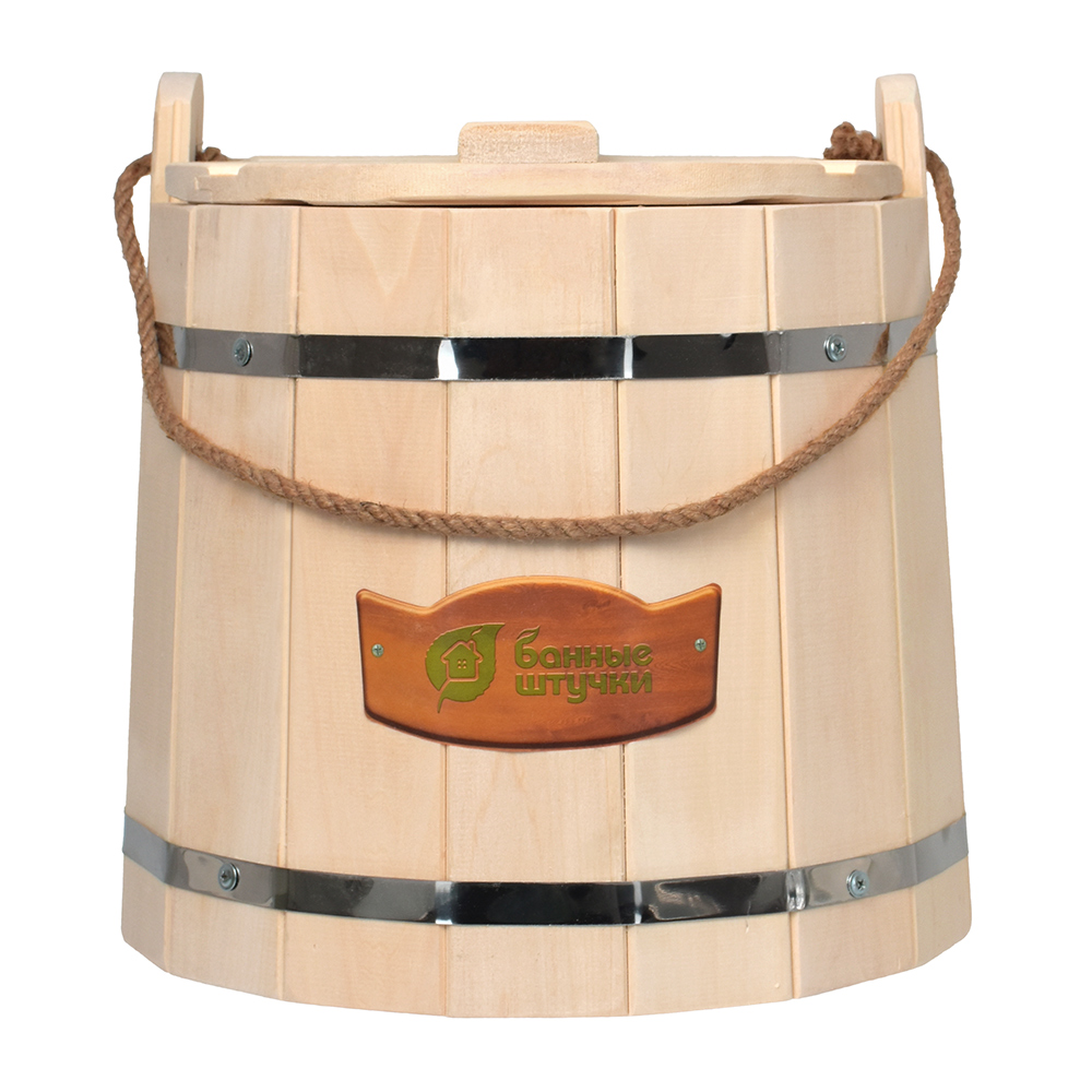 Ведро для бани и сауны "с легким паром" 15 л с крышкой, липа (1) "банные штучки" 31099