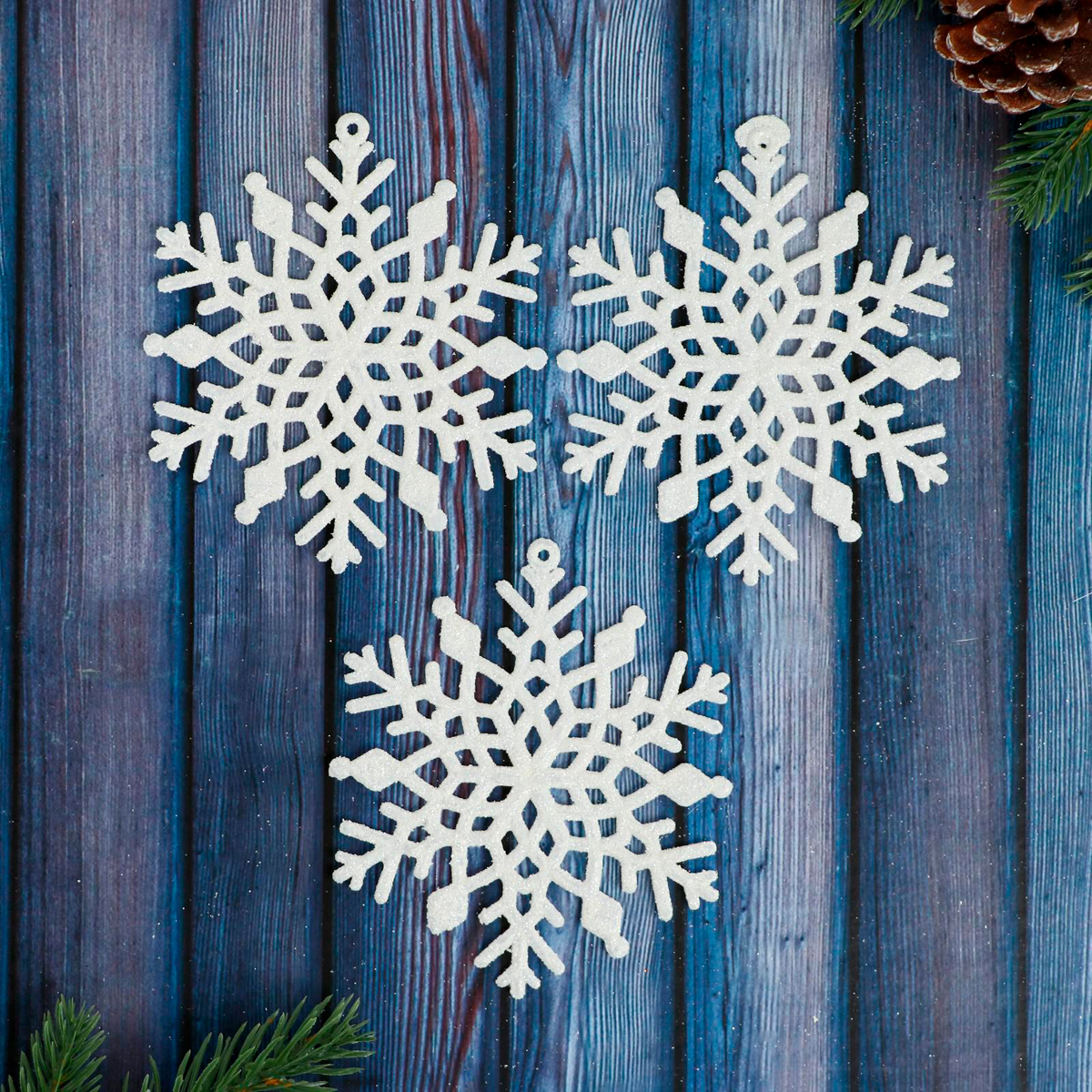 Украшение новогоднее "снежинка - зимнее мерцание" (набор 3 шт.) 10 см, белый 5043537