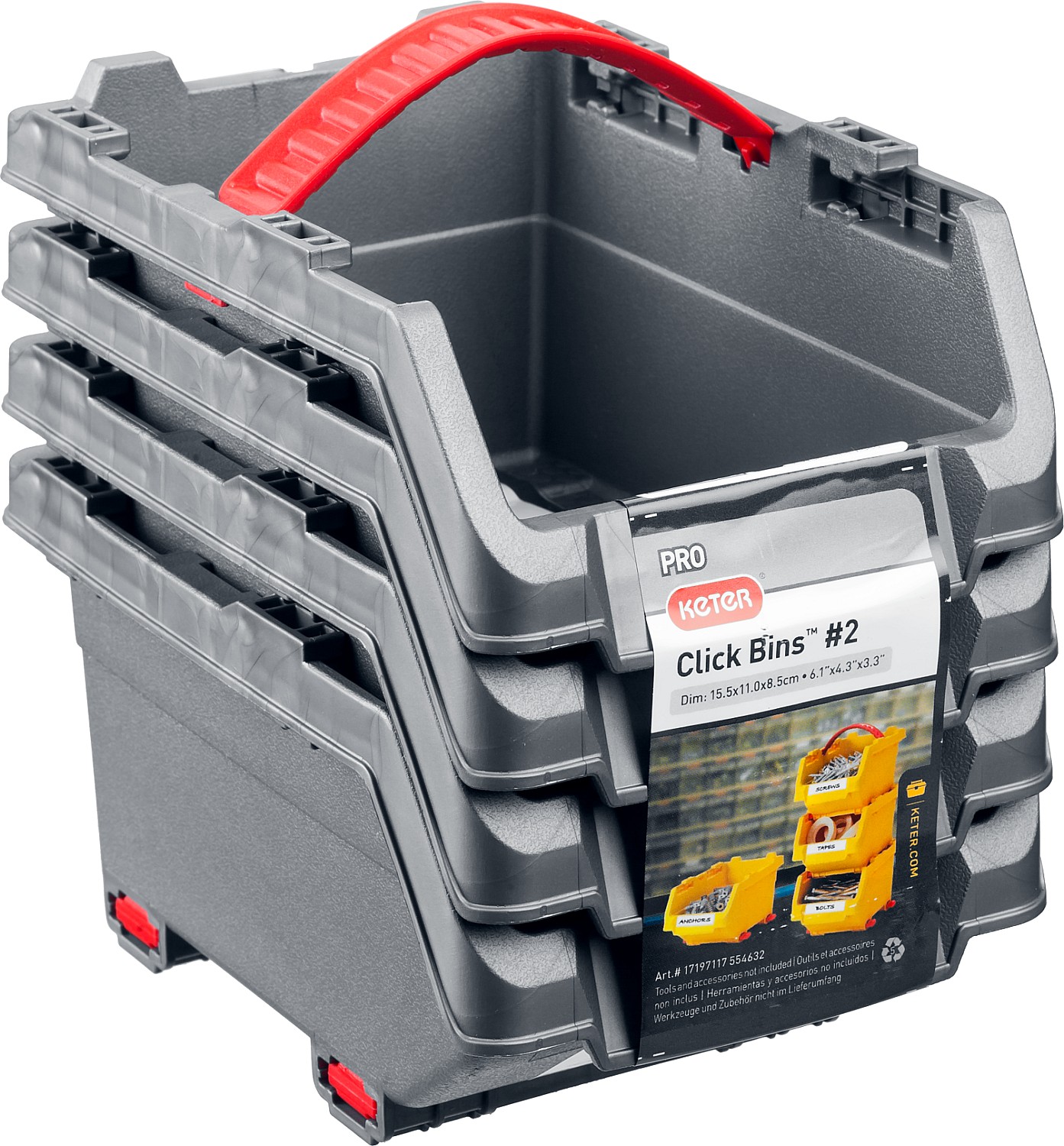 KETER CLICK BIN, 4 шт, 0.45 л, 155 х 110 х 85 мм, набор лотков для хранения (38065-K4)
