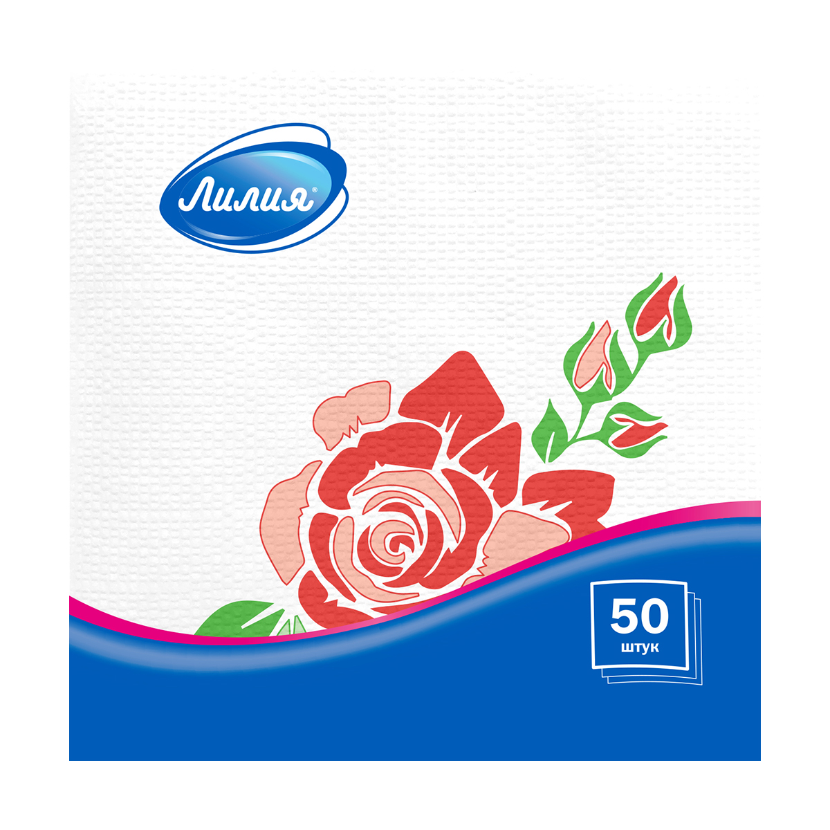 Салфетки бумажн. 1-слойные упак. 50 листов 24*24 см, роза (1/72) "лилия"