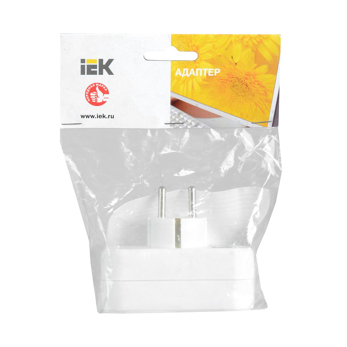 Разветвитель электрический т-01/01-2 (1 круглая, 2 плоск. розетки) (1/200) "iek"