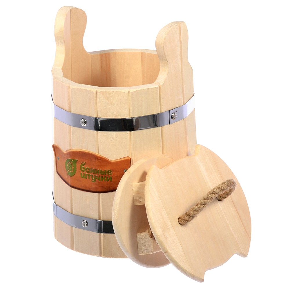 Кадка для воды и солений  5 л с крышкой и гнетом, липа (1) "банные штучки" 32701