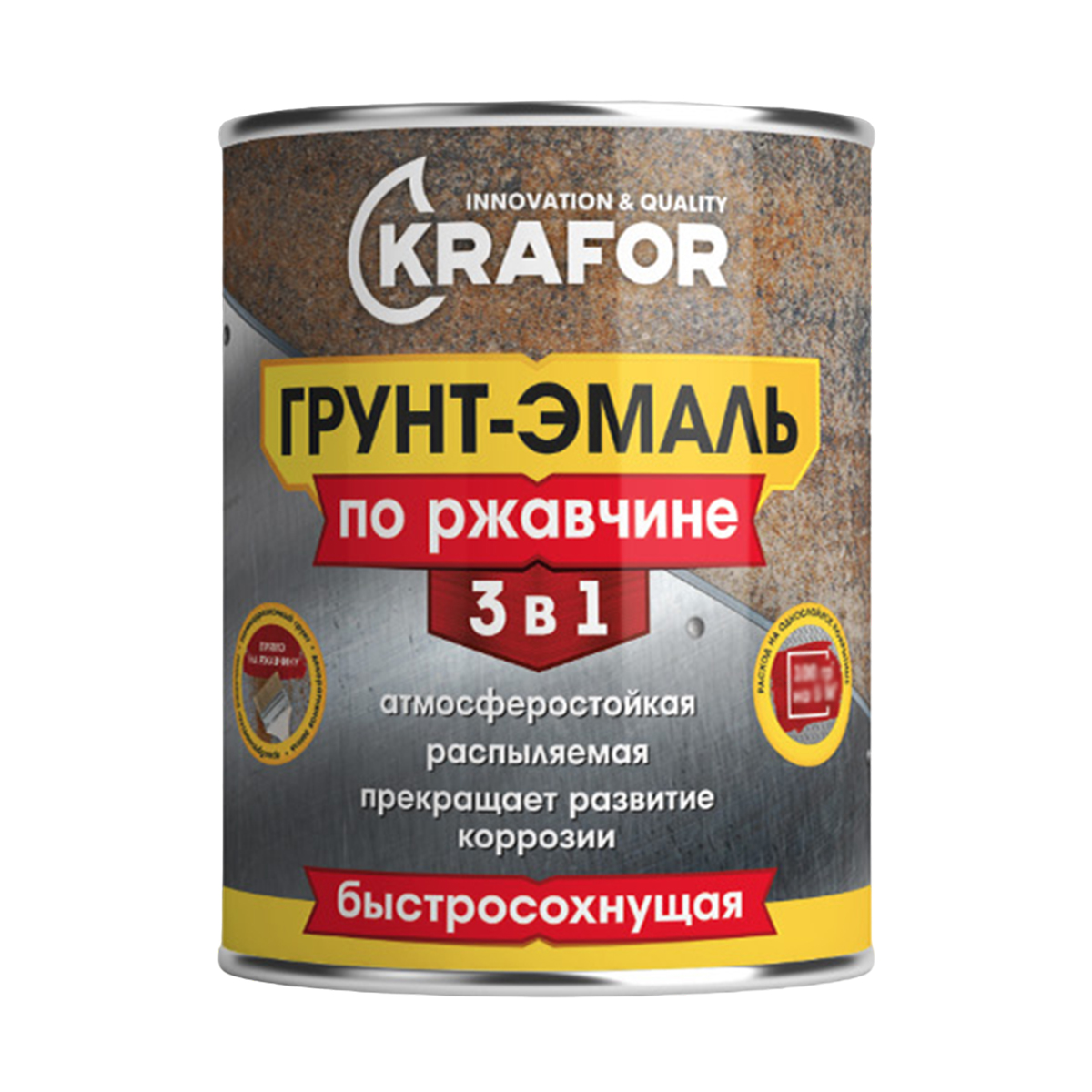 Грунт- эмаль по ржавчине 3 в 1 быстросохнущая черная (ral 9005) 0,9 кг (1/14) "krafor"