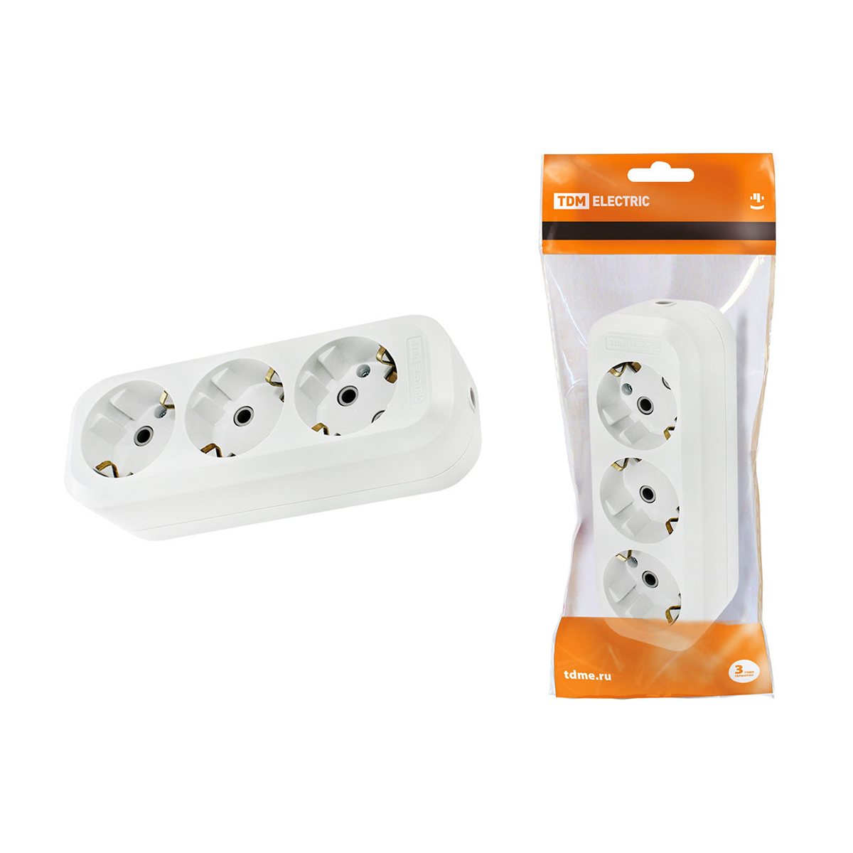 Колодка розеточная 3 гнезда с заземл. 16а 250в белая (1/16/96) tdm sq1806-0013